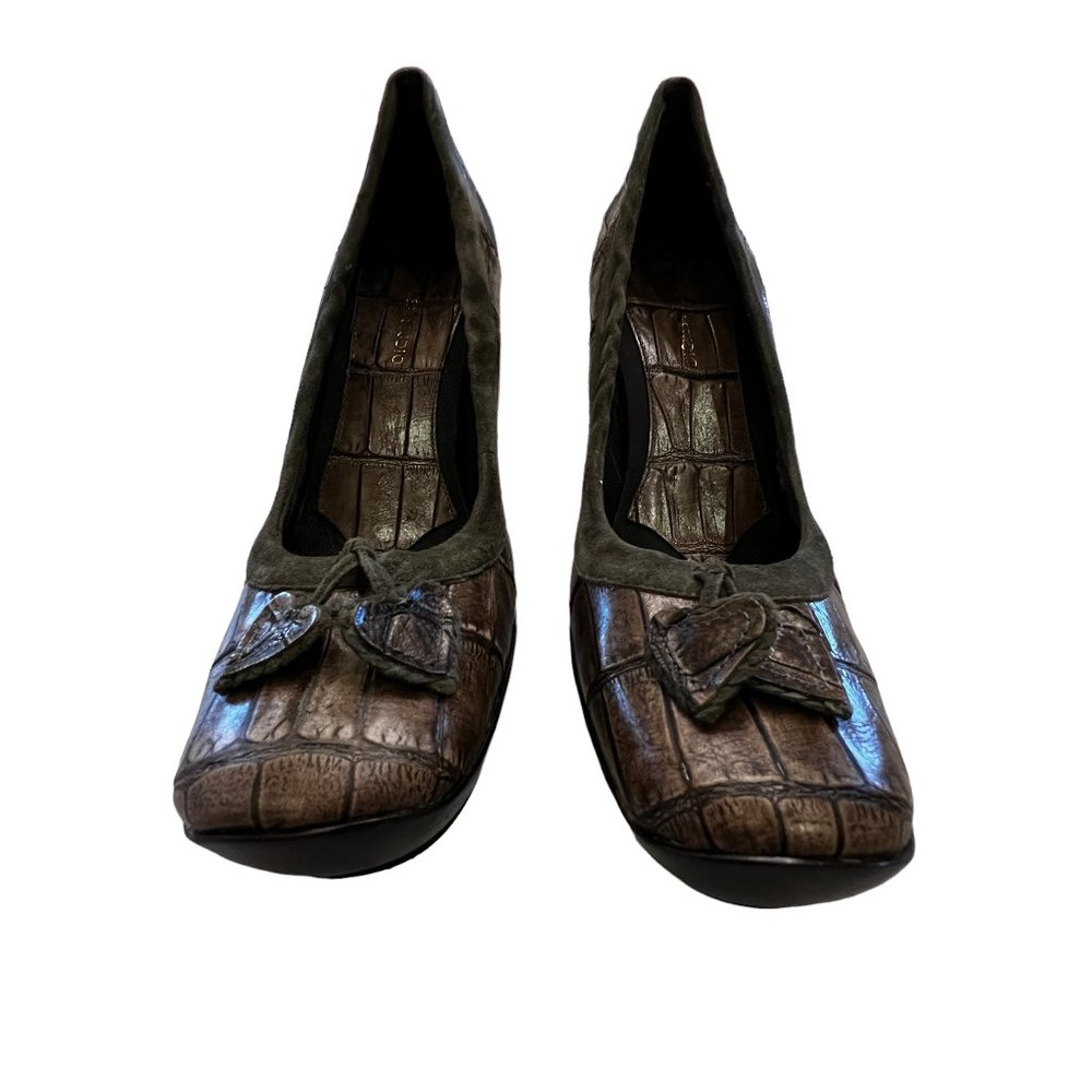 Unique! Nine West Studio Platform Brown Leather & Green Suede Heels Sz 7… - Picture 8 of 10